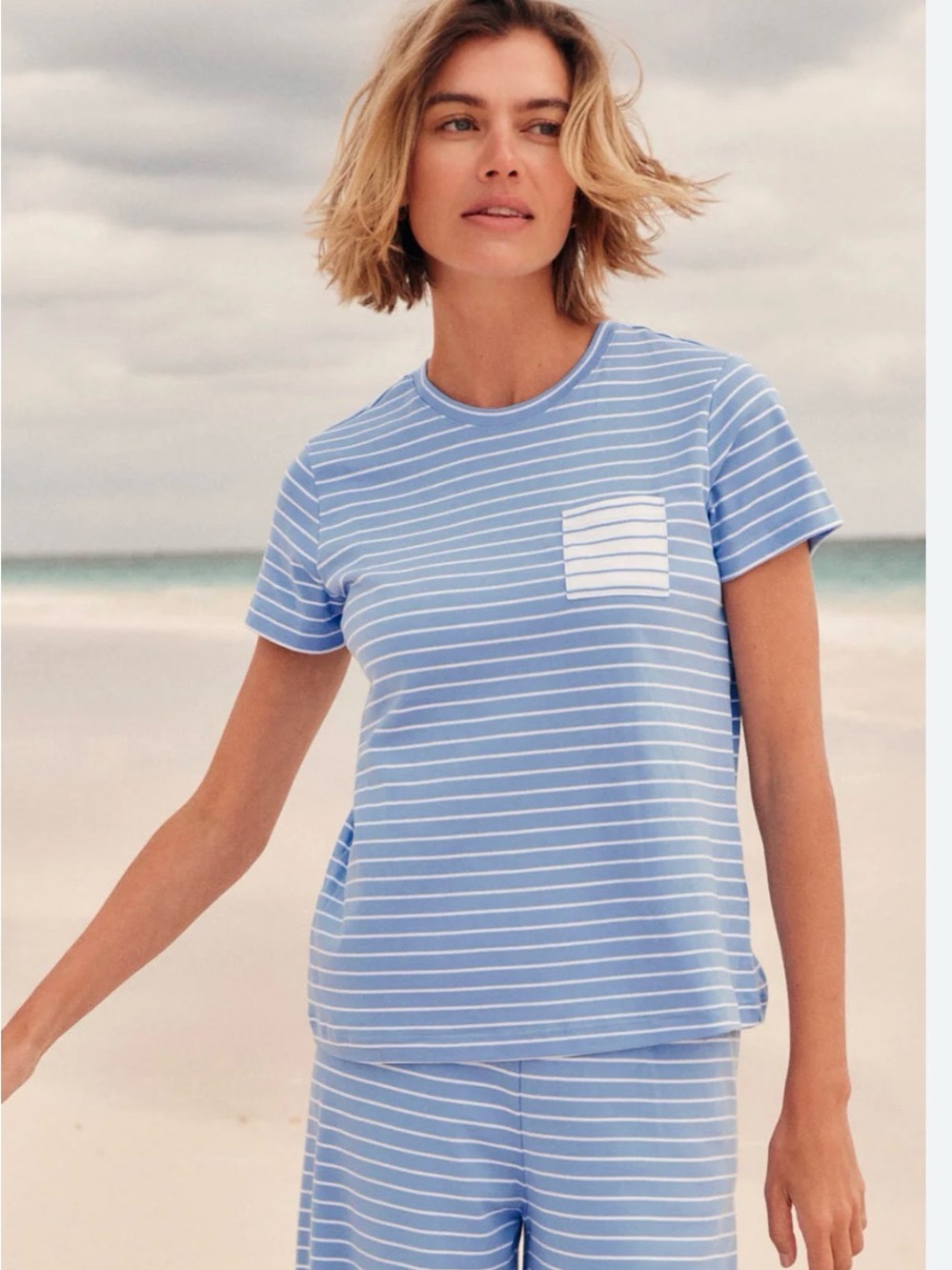 LAKE Pima Cotton Striped Pocket Tee Luxury Sleepwear